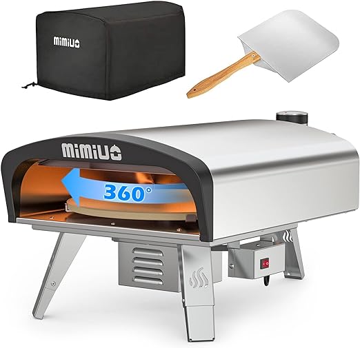 Mimiuo Forno a gas per pizza, con funzione rotante, in acciaio inox