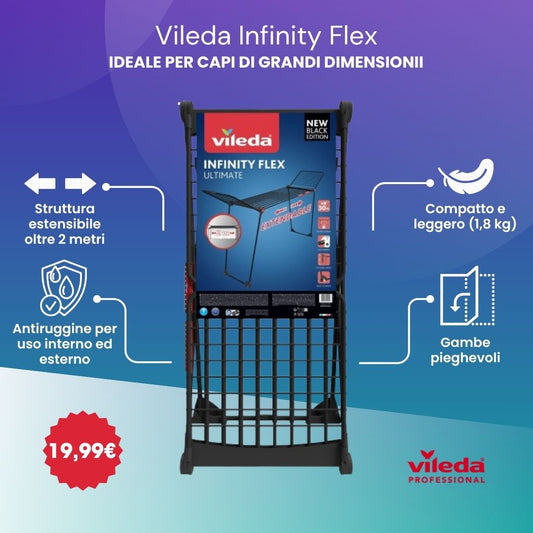 Vileda Infinity Flex Nero Opaco - XXL di oltre 2 metri, stabile e robusto, trasporto pratico
