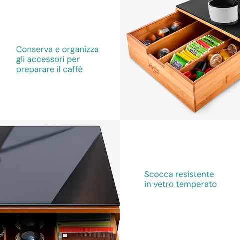 Cassetto Porta Capsule e Cialde in Bambù con Ripiano in Vetro