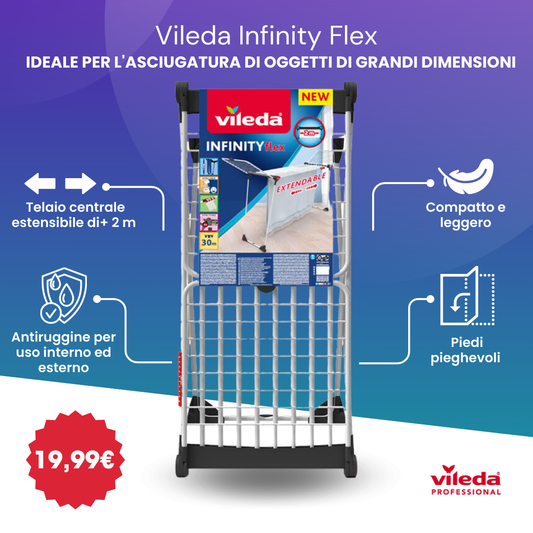 Stendibiancheria Vileda Infinity Flex - XXL di oltre 2 metri, stabile e robusto, trasporto pratico